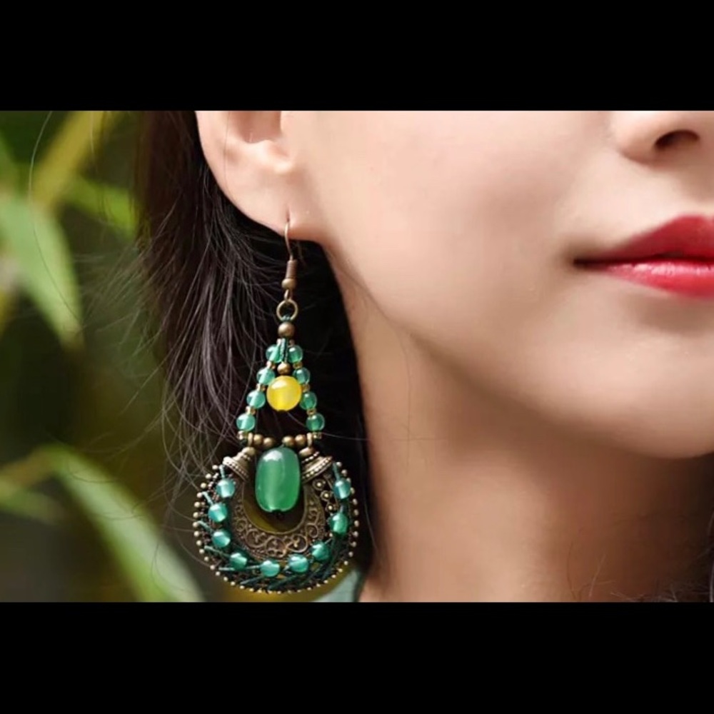 Ethnic Agate Drop Dangle Earrings